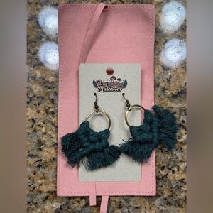 Green macrame statement earrings